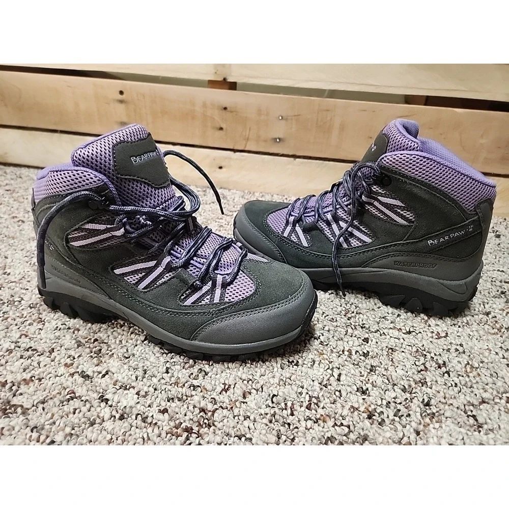 Bearpaw Tallac Boots Womens 8 Gray Purple Tallac Hiking Waterproof Cow Suede
